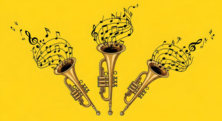 Abstract musical three trumpets vibrant sound illustration