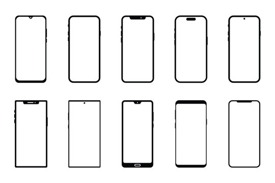 Modern smartphone  with black frame mockup set vector illustration . Smartphone frame mockup vector set with different notch styles and bezel designs . eps 10