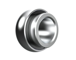 Self-Aligning Spherical Outer Bearing Insert: Essential Silver Metal Component for Automotive and Construction Equipment, High Quality Professional Isolated 3D Asset on Transparent Background.