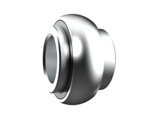 Self-Aligning Spherical Outer Bearing Insert: Essential Silver Metal Component for Automotive and Construction Equipment, High Quality Professional Isolated 3D Asset on Transparent Background.