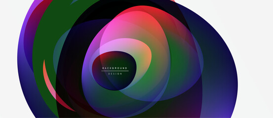 Fototapeta premium Abstract colorful layers create dynamic circular design. Gradient hues blend, forming modern visual impact. Text reads background design.