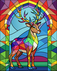 reindeer real,Stained Glass Style , rainbow color