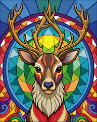 reindeer real,Stained Glass Style , rainbow color