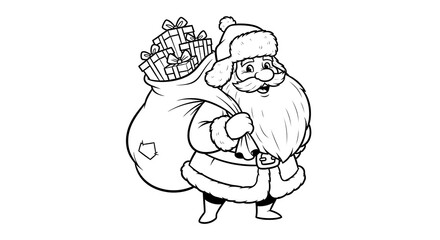 Santa Claus carrying a sack full of Christmas gifts illustration.