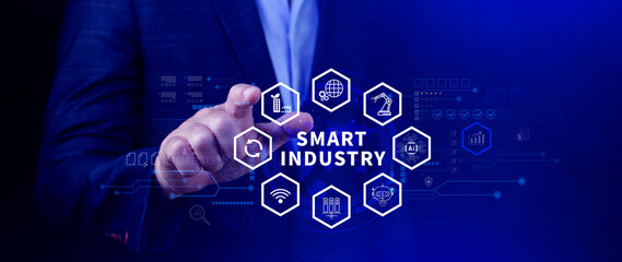 Smart industry, automation and optimisation concept on virtual. Business and modern technology concept, Future of manufacturing innovation. not ai