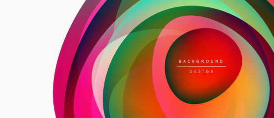 Fototapeta premium Abstract colorful layers create dynamic circular design. Vibrant gradients blend, forming modern background element. Text reads background design.