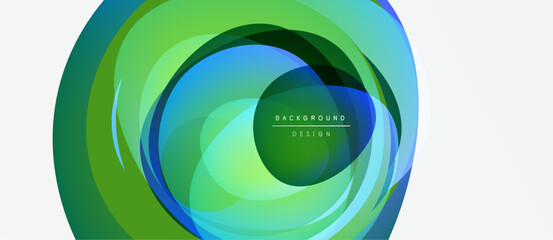 Abstract circular design. Layers overlap, creating vibrant green, blue hues. Text reads background design within central space.
