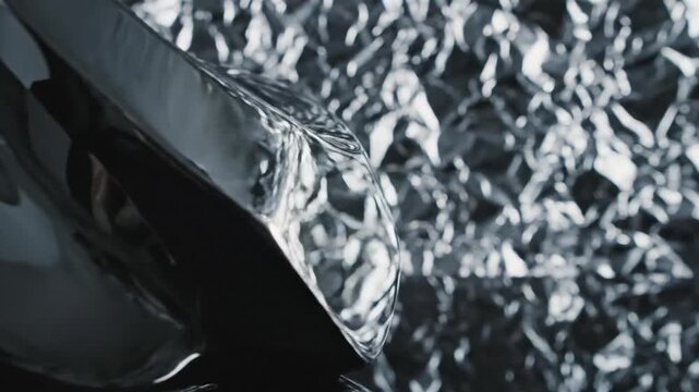 Close up of silver object silver foil metallic wall 4K 10s 84958105 1