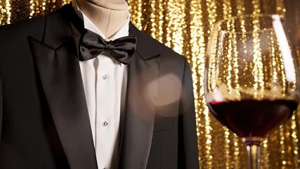 Black Tie Affair A sleek tuxedo complete with a crisp white shirt and a classic bow tie rests agains 4K 10s 39999941 1