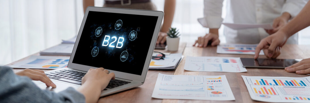 Business person navigates B2B landscape, harness technology to enhance business-to-business connections. Discover reshapes B2B interaction, driving innovation in business-to-businesses strategy. brisk - Powered by Adobe