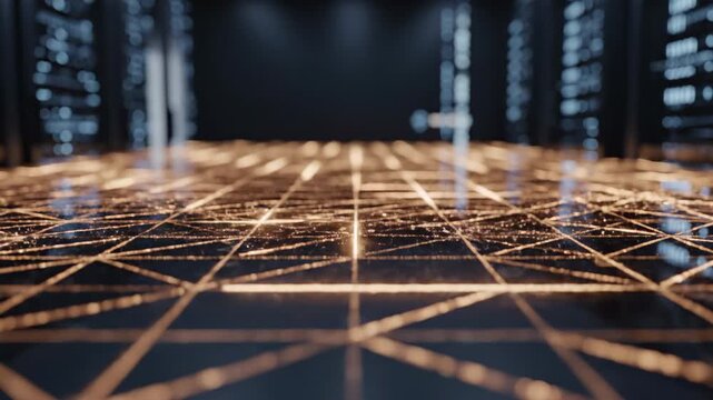 Subtle golden bronze energy grid pattern softly pulsing and flowing across a clean corporate technology background glow, subtle, backdrop