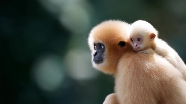 This video showcases a touching moment between a mother monkey and her baby. It highlights their bond in a natural setting. A perfect clip for wildlife enthusiasts. Generative AI