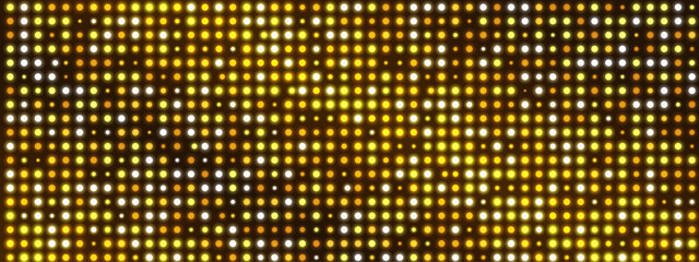 Obraz premium Yellow LED backdrop. Illuminated diodes, lamps, pixels, lights form grid. Vector retro pattern. Template for club or party banner. Applied in concert illustration.