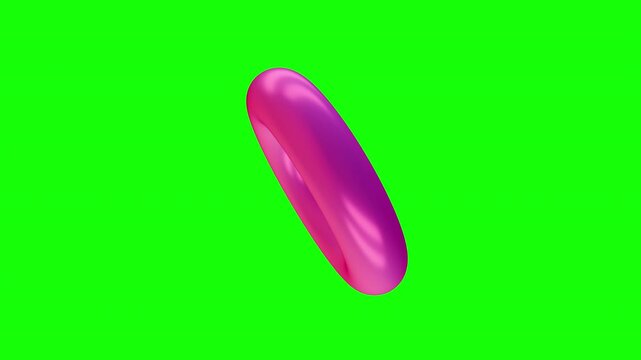 3d animation rotation donut or torus shape in colorful glossy gradient material isolated on green screen background. Fashion modern bright motion art element. Simple abstract primitive for decoration.