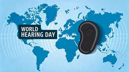World hearing day awareness illustration with global map and ear device symbol

