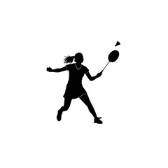 Female Badminton Player Hitting Shuttlecock Silhouette