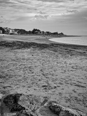 Black and white landscape photograph of Exmouth seafront
