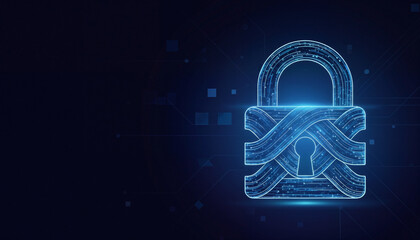 Digital Data Security Illustration Featuring Glowing Padlock Icon and Data Streams