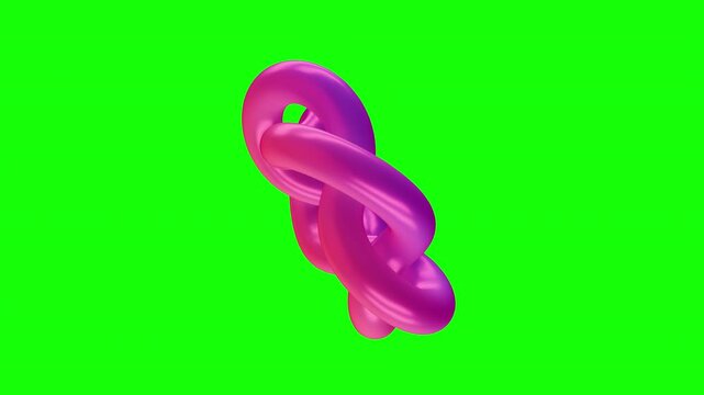 3d animation rotation of soft shape in colorful glossy gradient material isolated on green screen background. Fashion modern bright motion art element. Simple abstract primitive for decoration.