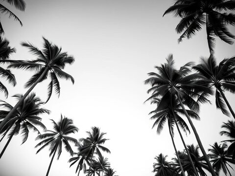 Black and white palm trees evoke tropical bliss, tall, slender, lush beauty,  nature,  growth - Powered by Adobe