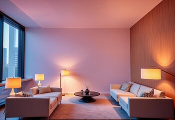 Sleek minimalist lamps illuminate modern interior,  acrylic,   geometric