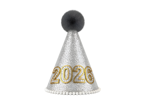 Sparkling 2024 Party Hat: Festive Silver & Gold Celebration Accessory on White Background on white background Isolated on Transparent Background