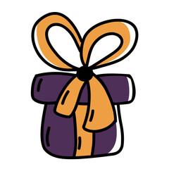 Gift box illustration with decorative ribbon. Hand-drawn gift box with big ribbon bow perfect for holiday themes, celebrations, Christmas graphics, birthday designs, and festive vector artwork.