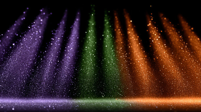Colorful beams of light on a dark stage background.