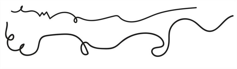 Curly One-Line Squiggle Ornament Set with Wavy Decorative Doodle Elements in Editable Stroke – Minimal Tangle Line Art Illustration on White Background