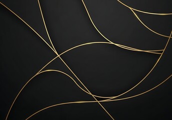 Elegant black background with abstract golden wavy lines pattern