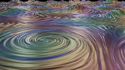 Vibrant abstract design featuring swirling colorful waves on black background, embodying dynamism and limitless possibility, perfect for commercial applications conveying innovation, creativity.