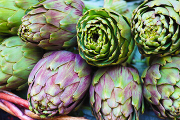 Large artichokes at a market in Catania, Sicily, Italy