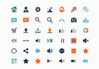 Collection of flat design web and app interface icons isolated on white background