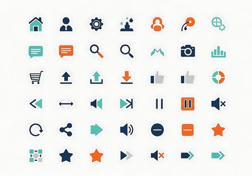 Collection of flat design web and app interface icons isolated on white background