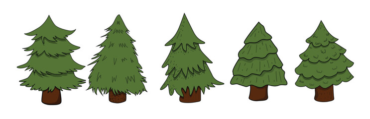 set of Christmas trees isolated