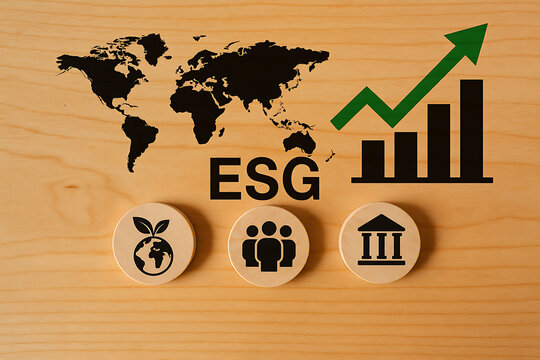 Global ESG strategy with environmental social and governance business principles promoting sustainability and responsible corporate growth - Powered by Adobe