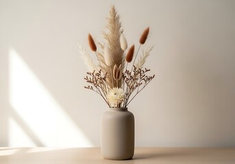 Elegant dried flower bouquet with pampas grass in a minimalist vase