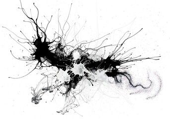 Abstract black ink splatter isolated on white background