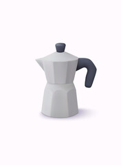 3D moka pot coffee maker in soft pastel style. Great for coffee branding, cafe illustrations, barista themes, breakfast visuals and lifestyle content.