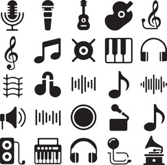 Set of Vector Music Icons Isolated on White