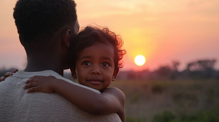 Parent and child watching the sunset, emotional warmth