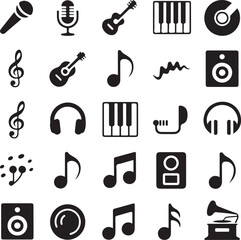 Set of Vector Music Icons Isolated on White