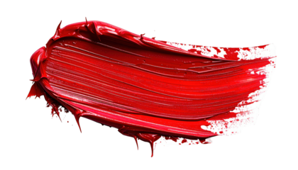Bold crimson paint stroke, textured, with subtle ridges on black background