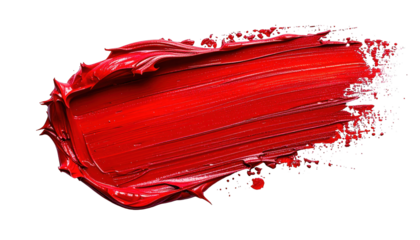 Bold textured brushstroke of vibrant red paint against a stark black background