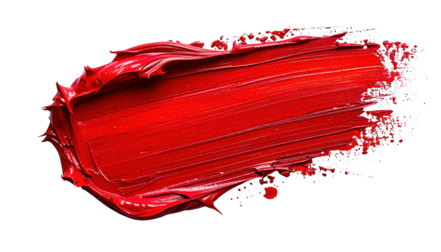 Bold textured brushstroke of vibrant red paint against a stark black background