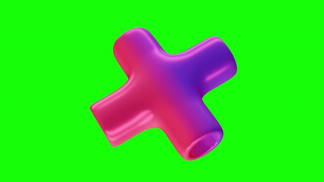 3d animation rotation shape in colorful glossy gradient material isolated on green screen background. Fashion modern bright motion art element. Simple abstract primitive for decoration.
