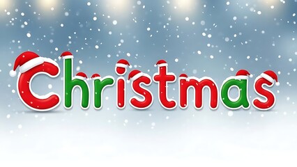 Festive christmas text with santa hats and falling snow creates a joyful holiday greeting perfect for winter celebrations