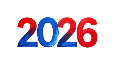 Year 2026 numbers painted in red and blue on a black background