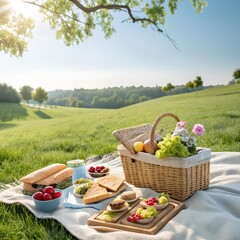 picnic basket with fruits and vegetables