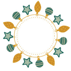 Round frame with Christmas toys. Vintage toys. Christmas round frame with copy space.